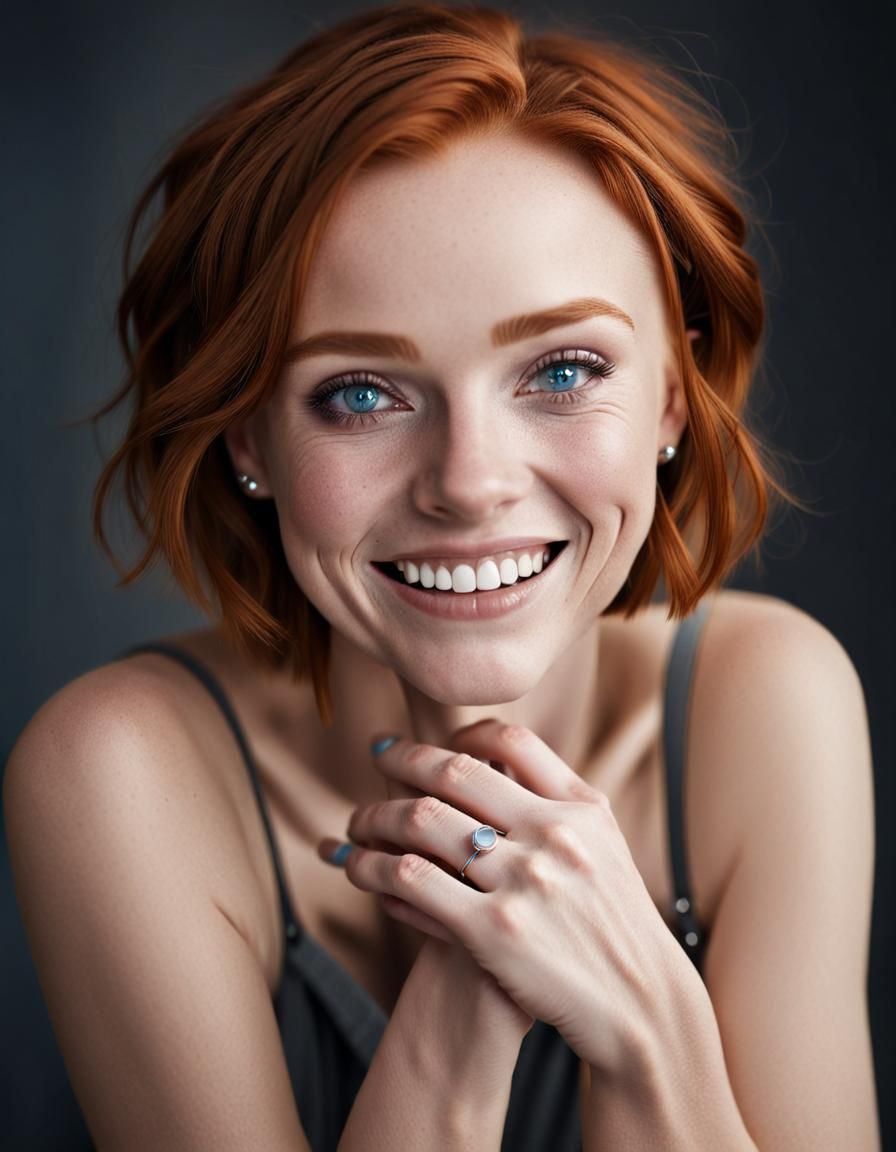 Smiling Freckled Woman with Ginger Hair