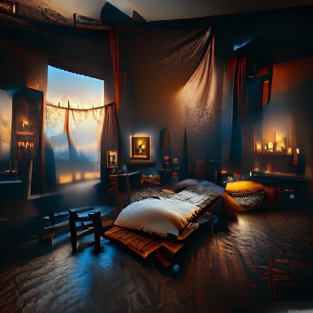 Dark cozy bedroom beautifully lit Albert Bierstadt (2) [8K 3...
