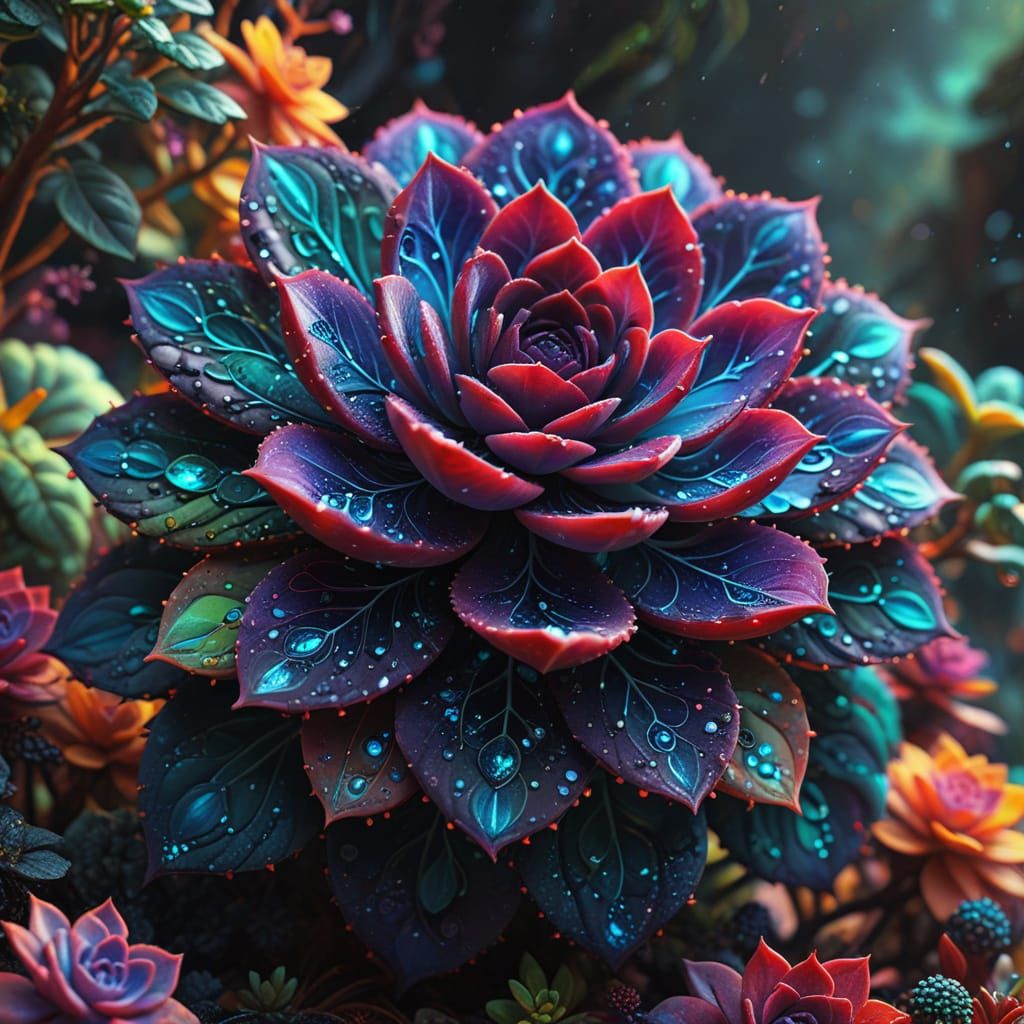 Tropical Rainforest Echeveria in Vibrant Digital Matte Paint...