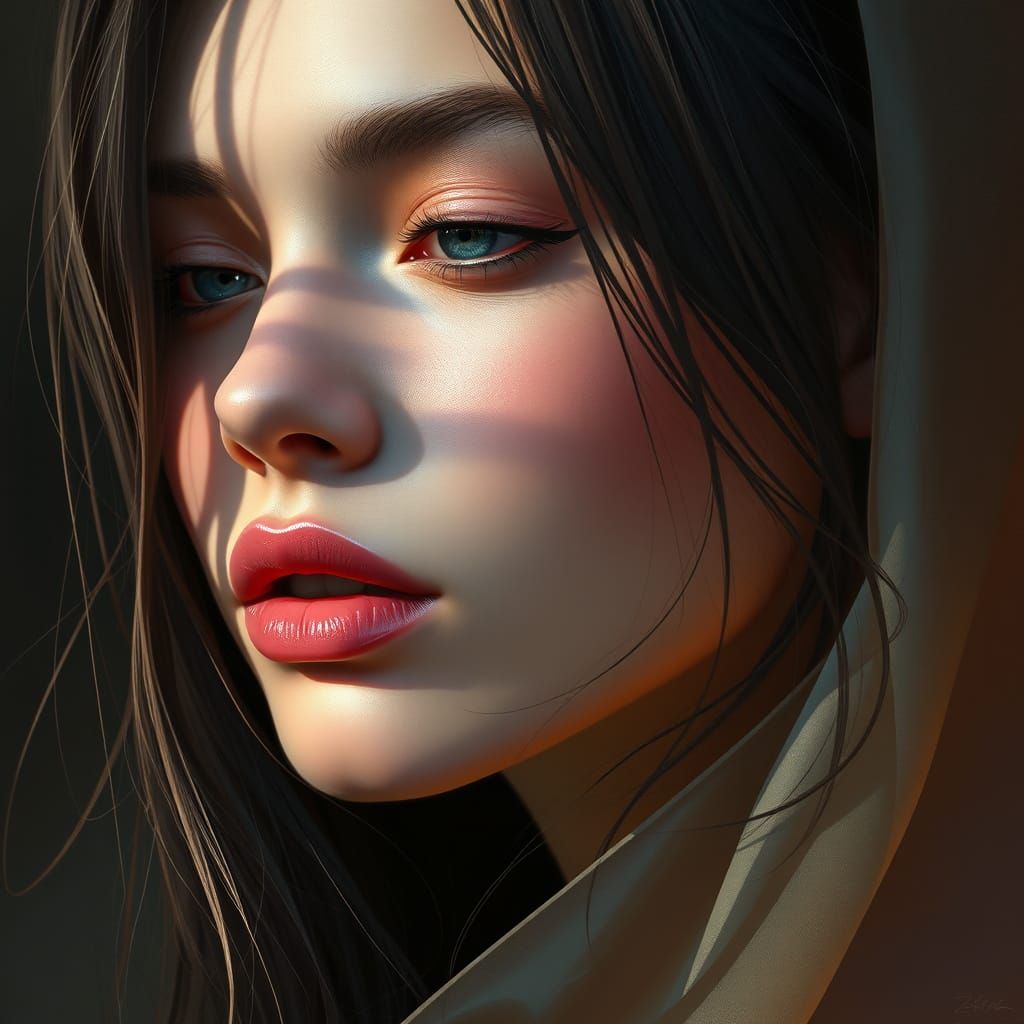 Surreal Airbrush Portrait with Dreamlike Shading