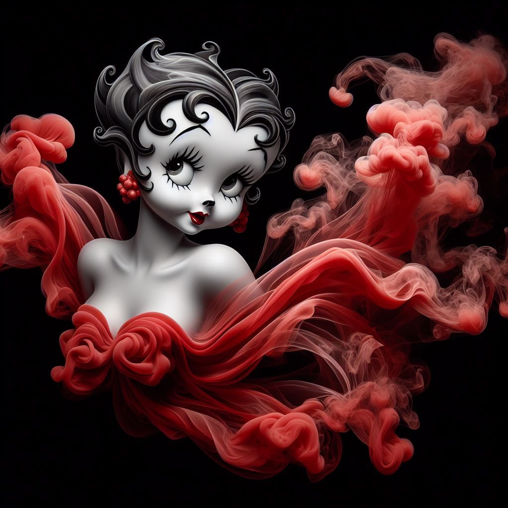 Cartoon Character Betty Boop with red smoke dress