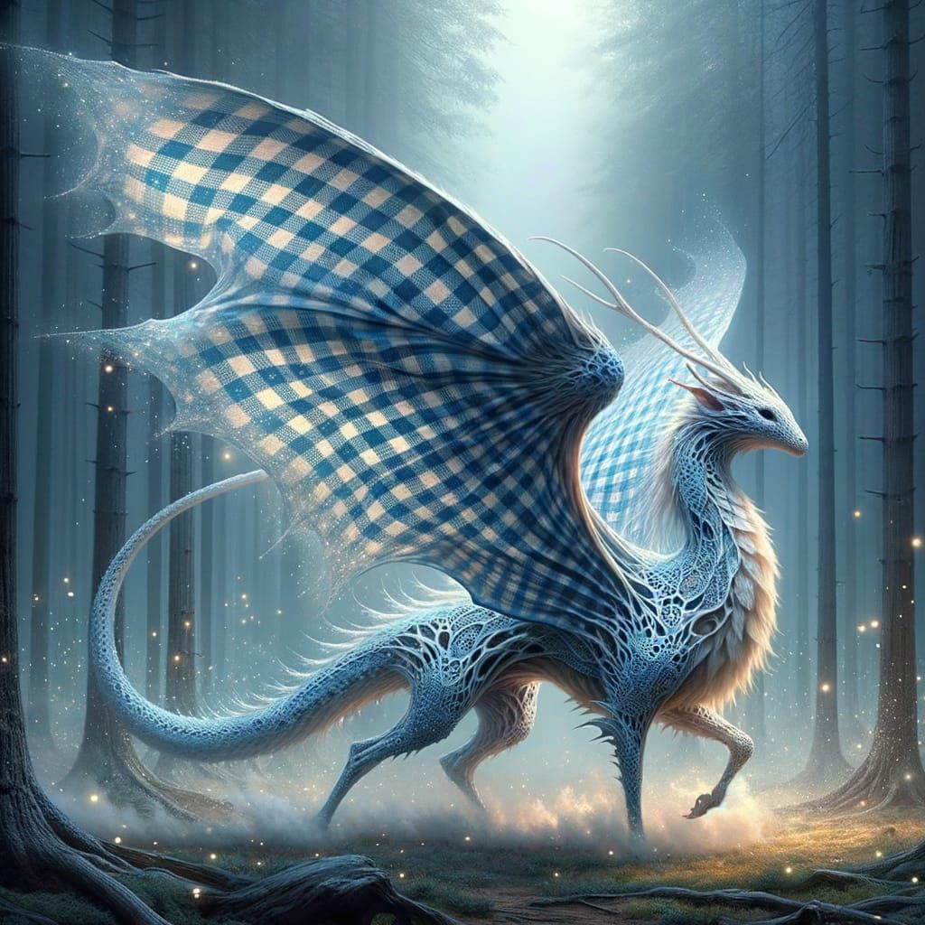 Ginghyris - the mighty gingham creature.  by @Elkiedoos 