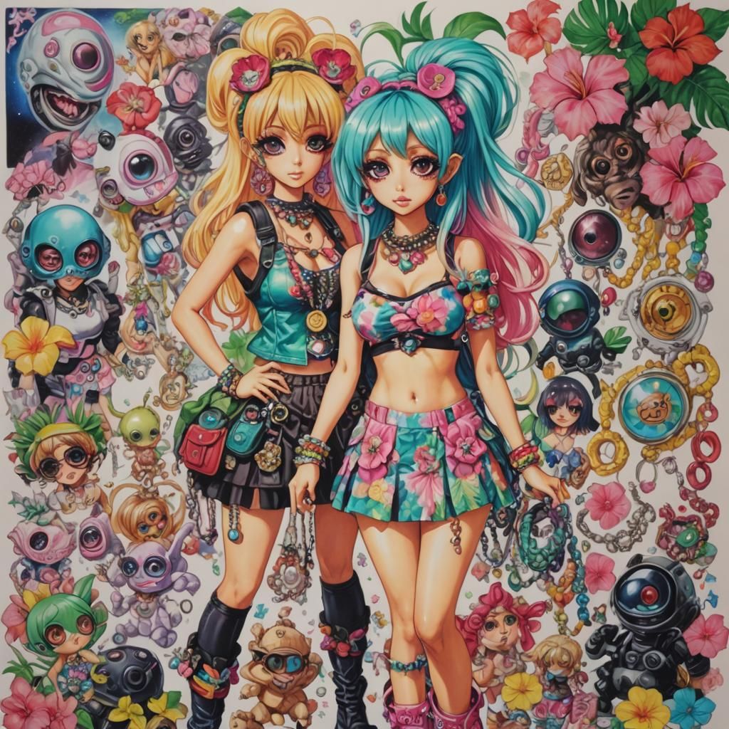 Large-eyed alien Ganguro, Yamanba, Manba, Gyaru, Hibiscus, t...