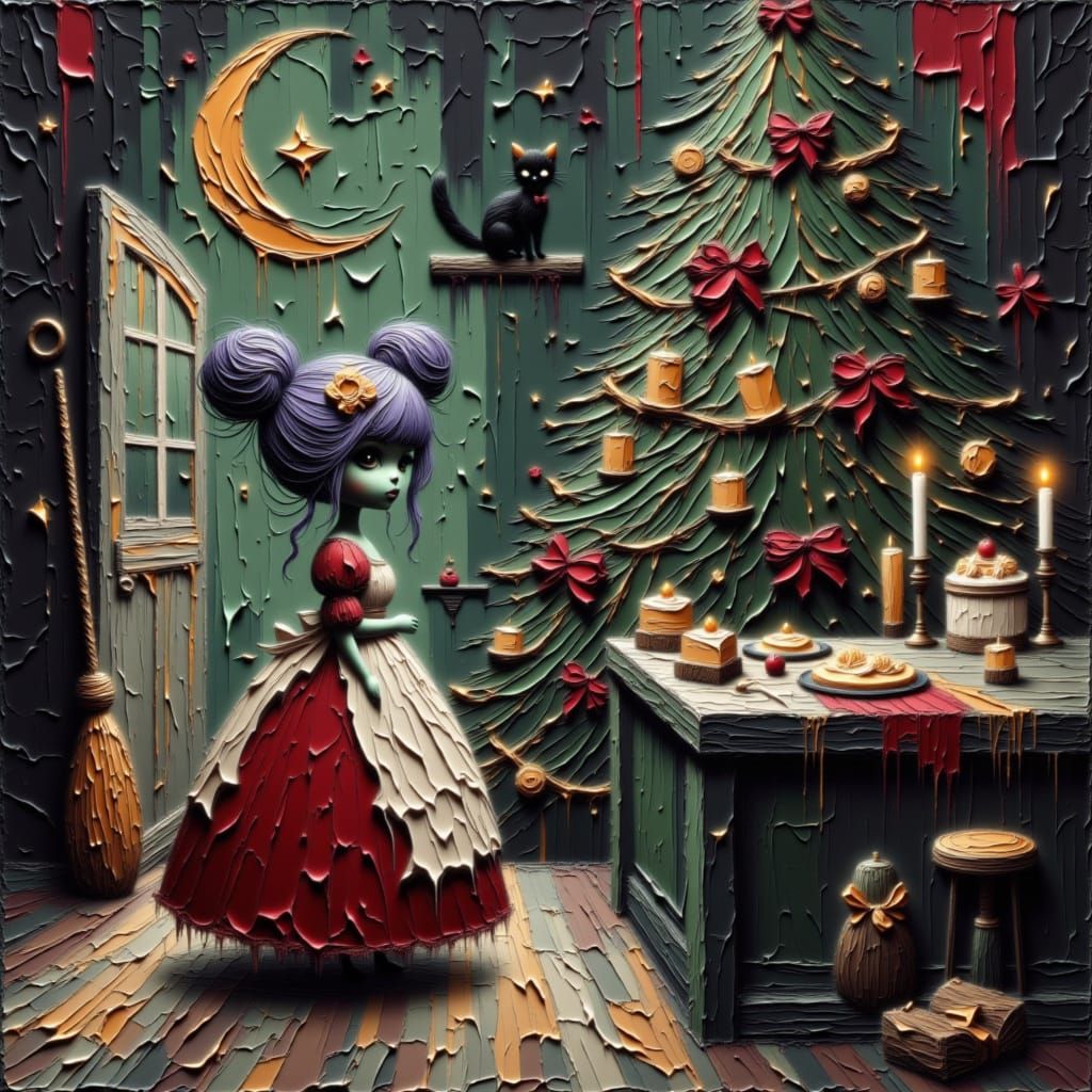Beautiful Witch Baking in Decorated Cottage
