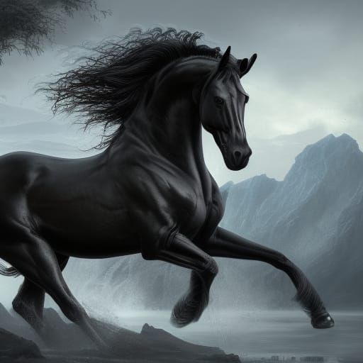 black horse standing up - AI Generated Artwork - NightCafe Creator