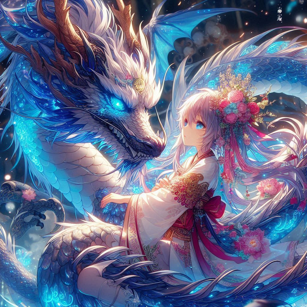 anime girl and dragon