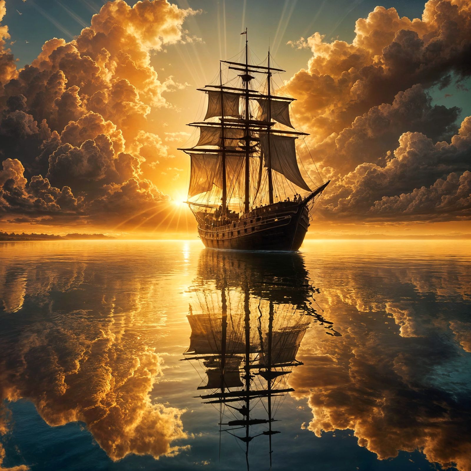 Sea. Sailboat. Sunrise 