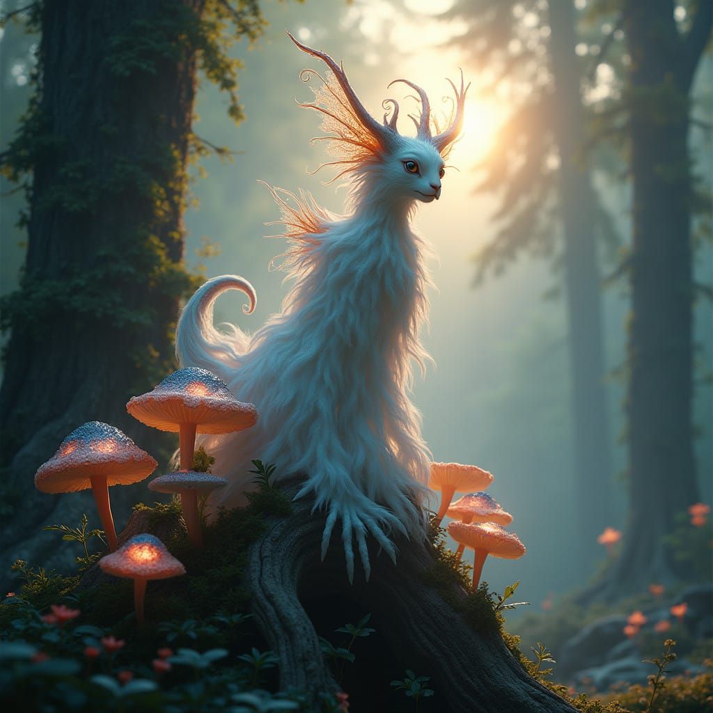 Mystical Creature Ascends Ancient Tree Root