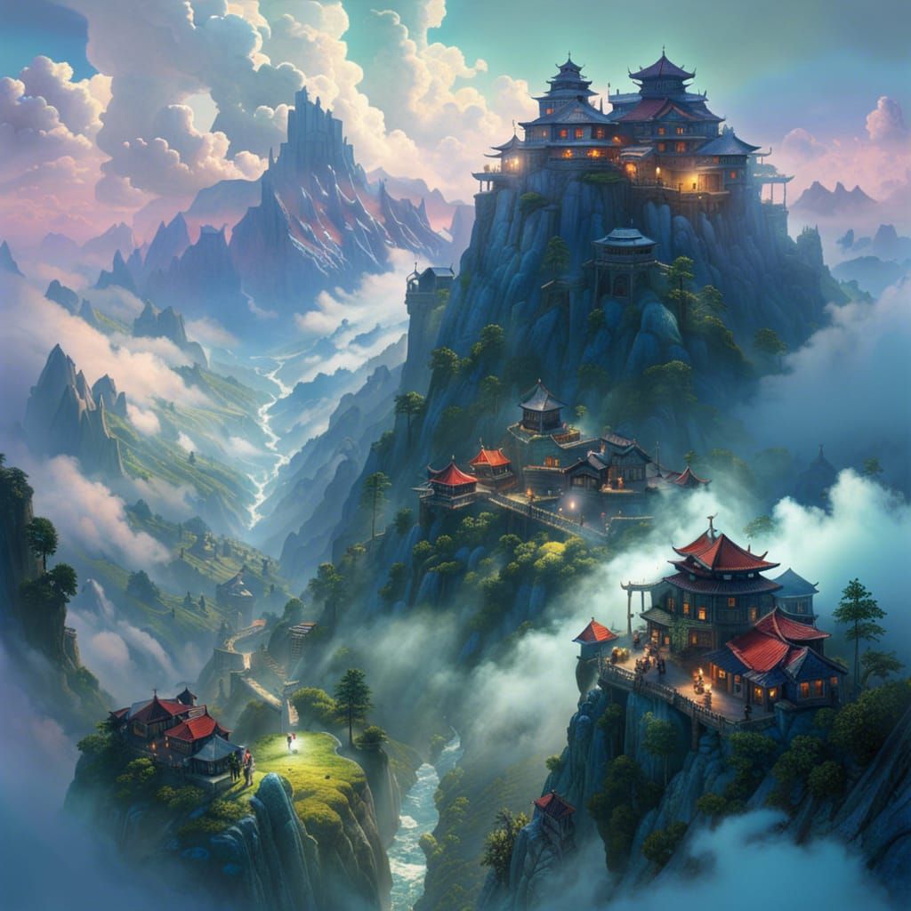 Mountain-top village in the clouds - AI Generated Artwork - NightCafe ...