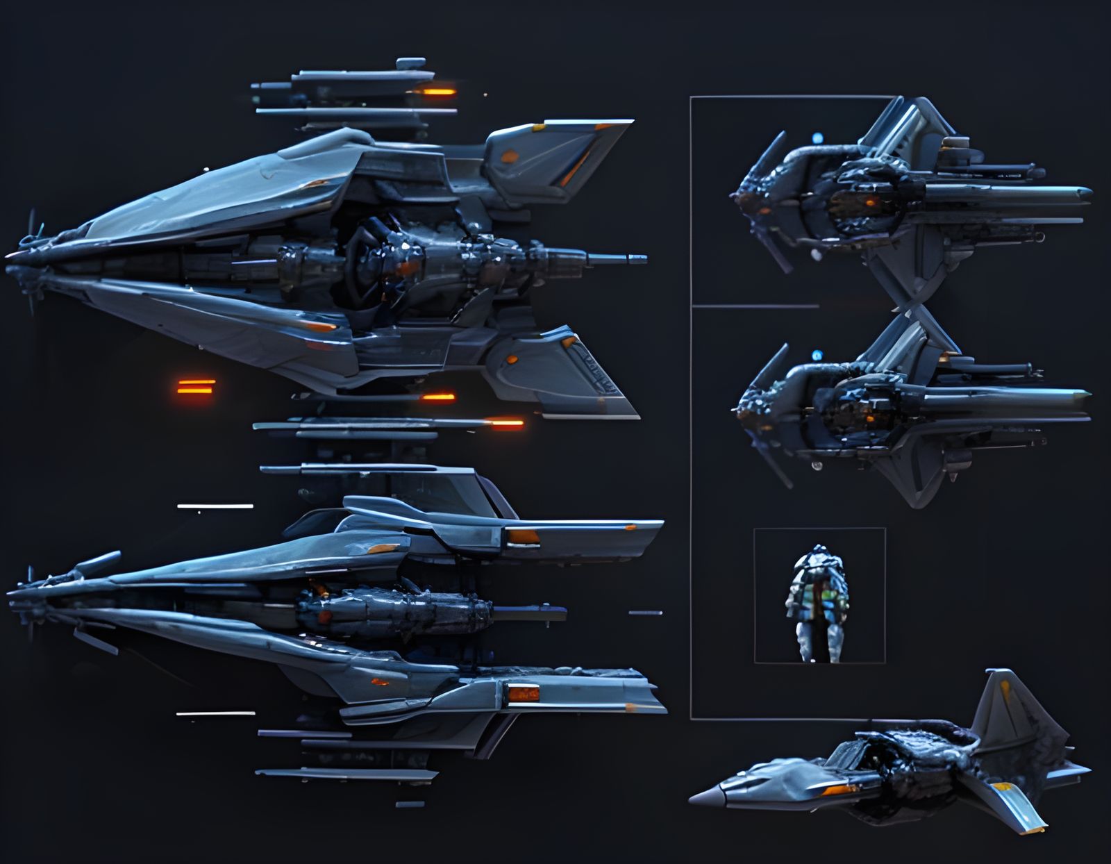 blueprints schematcs Personal starfighter intricate mech details
