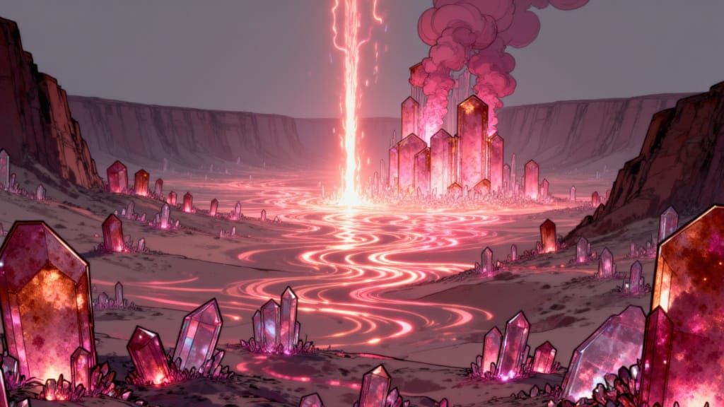 <lora:Crystal Rust V2:1.0> Portrait. a Crystalrust expanse filled with glowing crystals