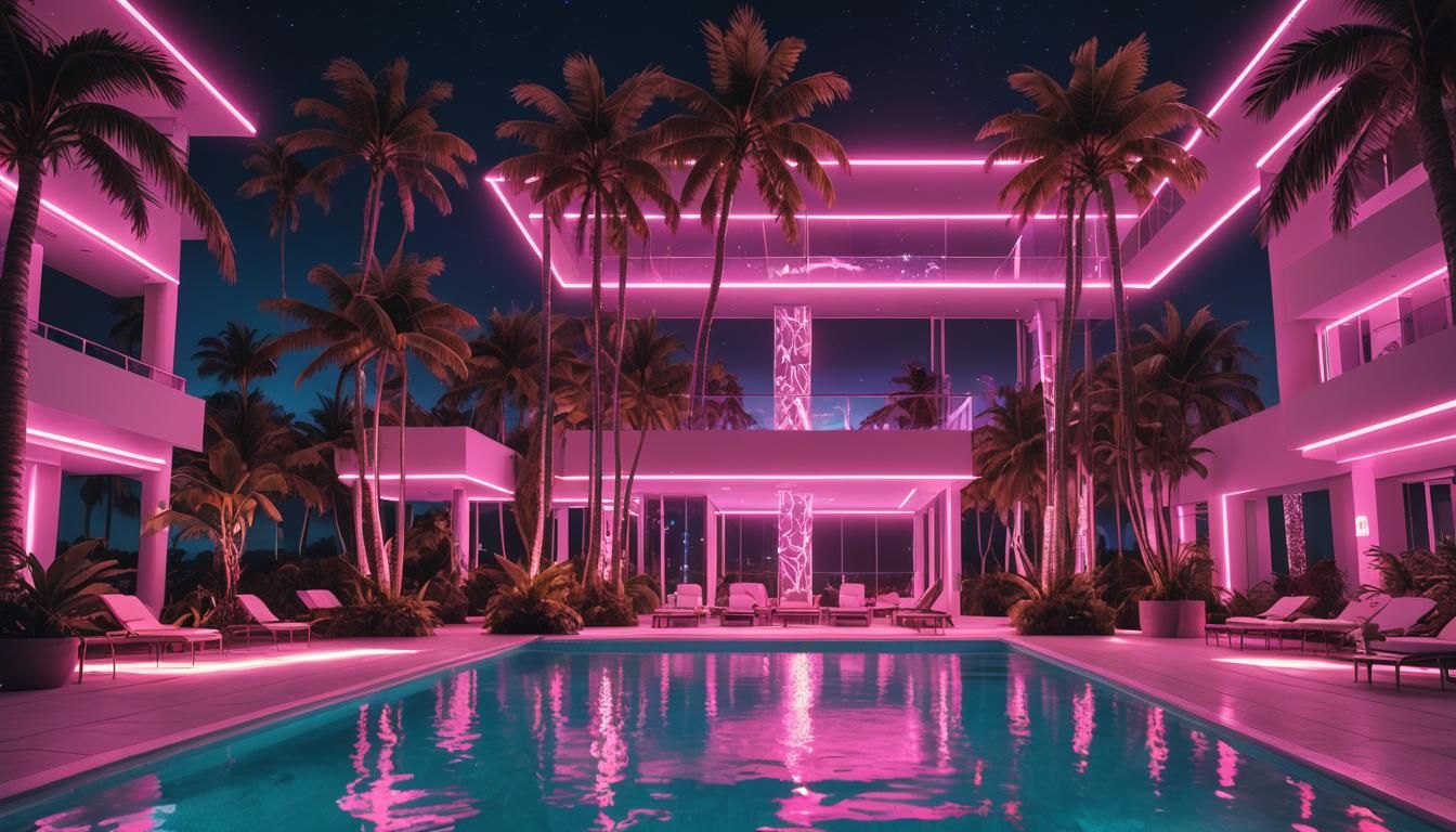 Vaporwave hotel pool - AI Generated Artwork - NightCafe Creator