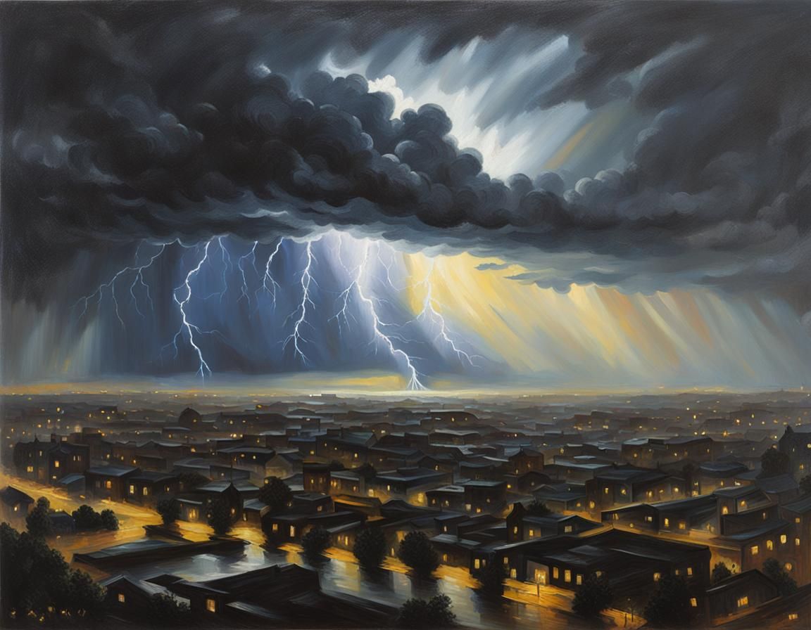 a thunderstorm over a cityscape.5