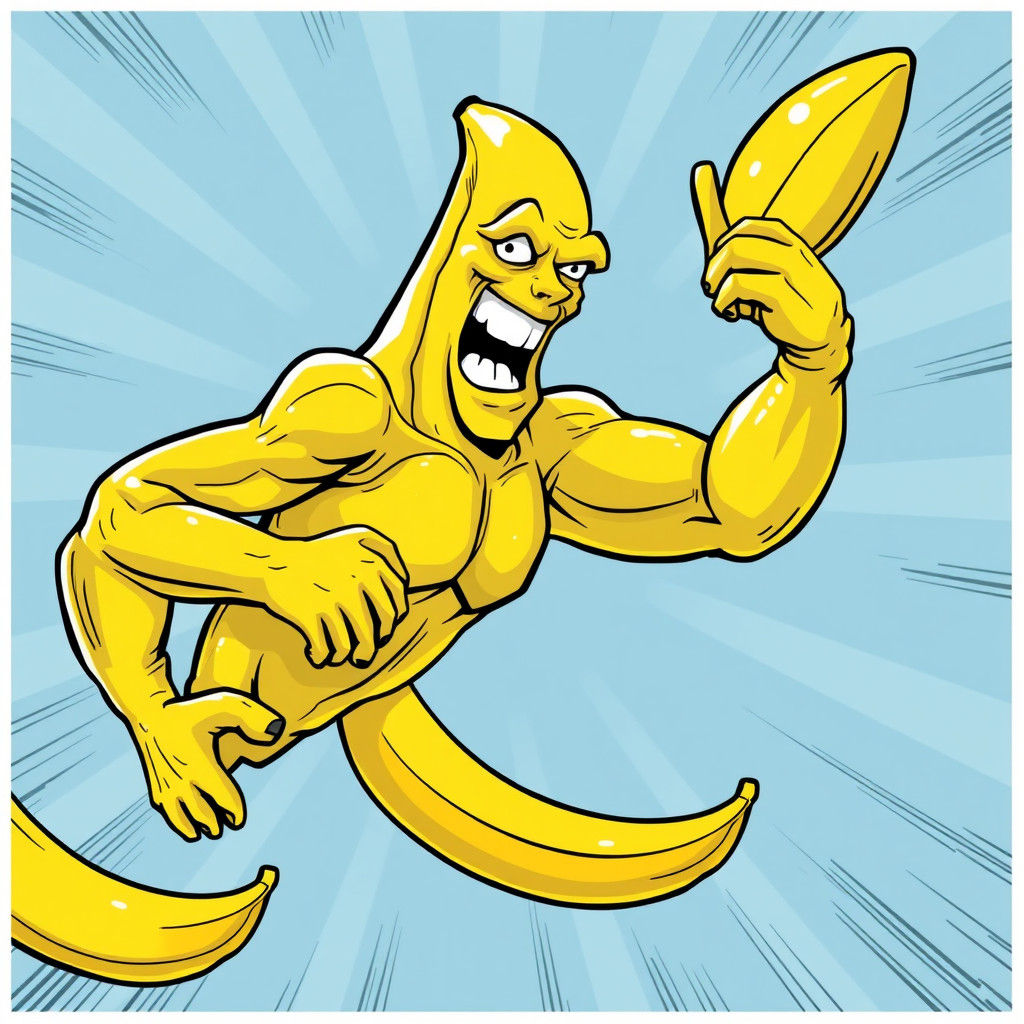 Humorous Comic of Muscular Banana Character