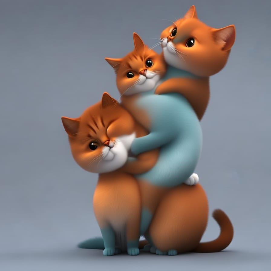 Hot embrace of a cat and a cat Pixar, Disney, concept art, 3...