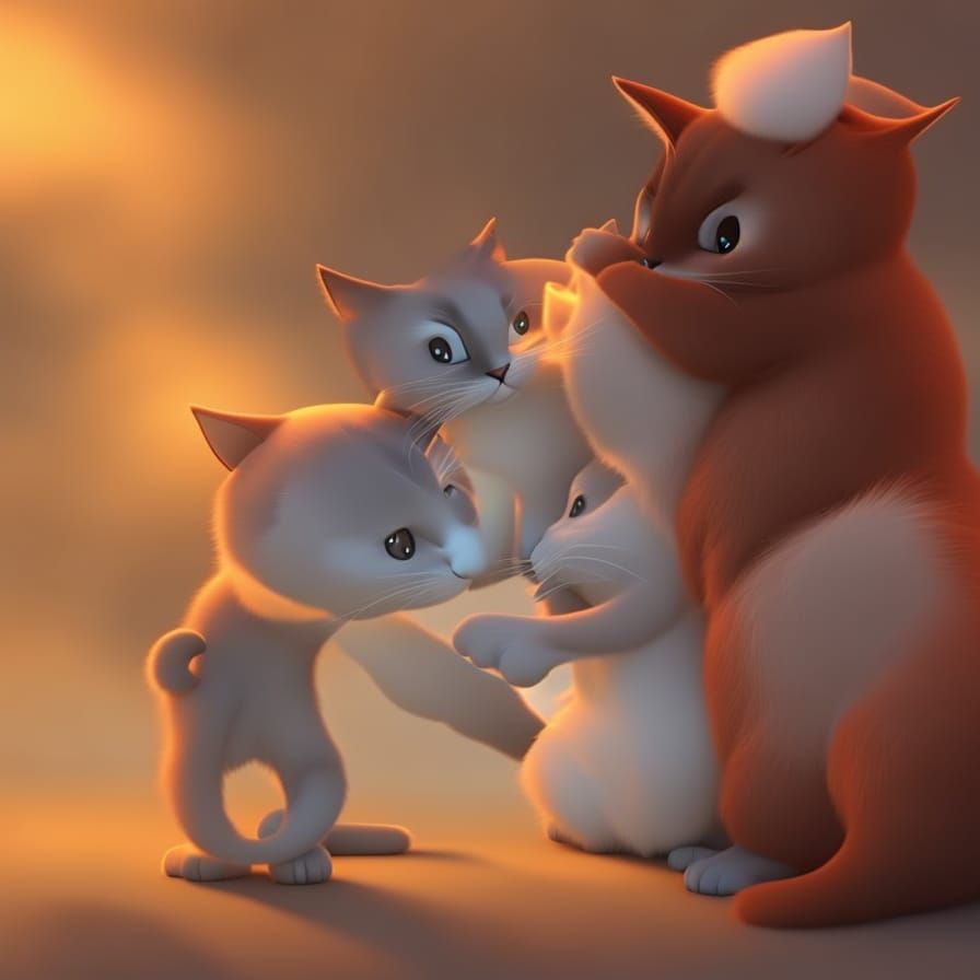 Hot embrace of a cat and a cat Pixar, Disney, concept art, 3...