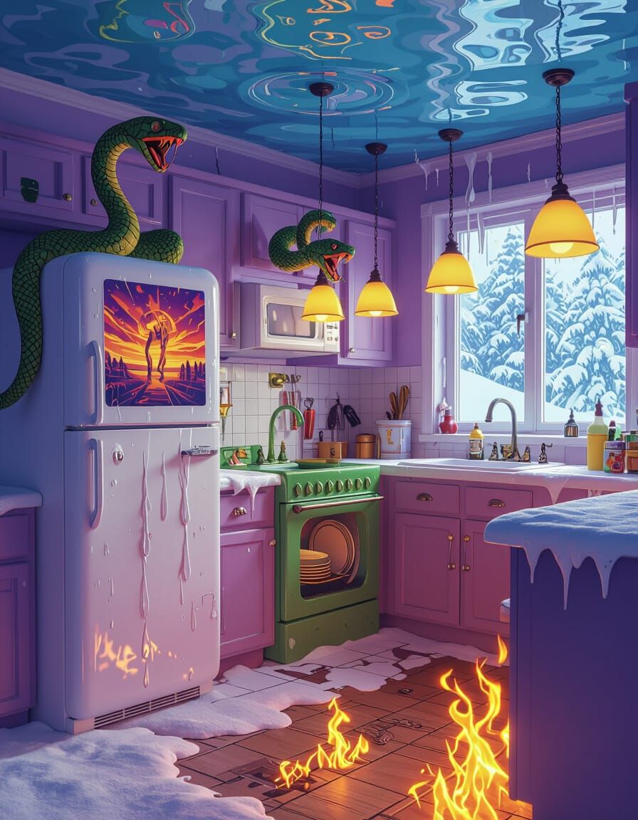 Surreal Living Room with Disgusting Faucet, Matte Painting