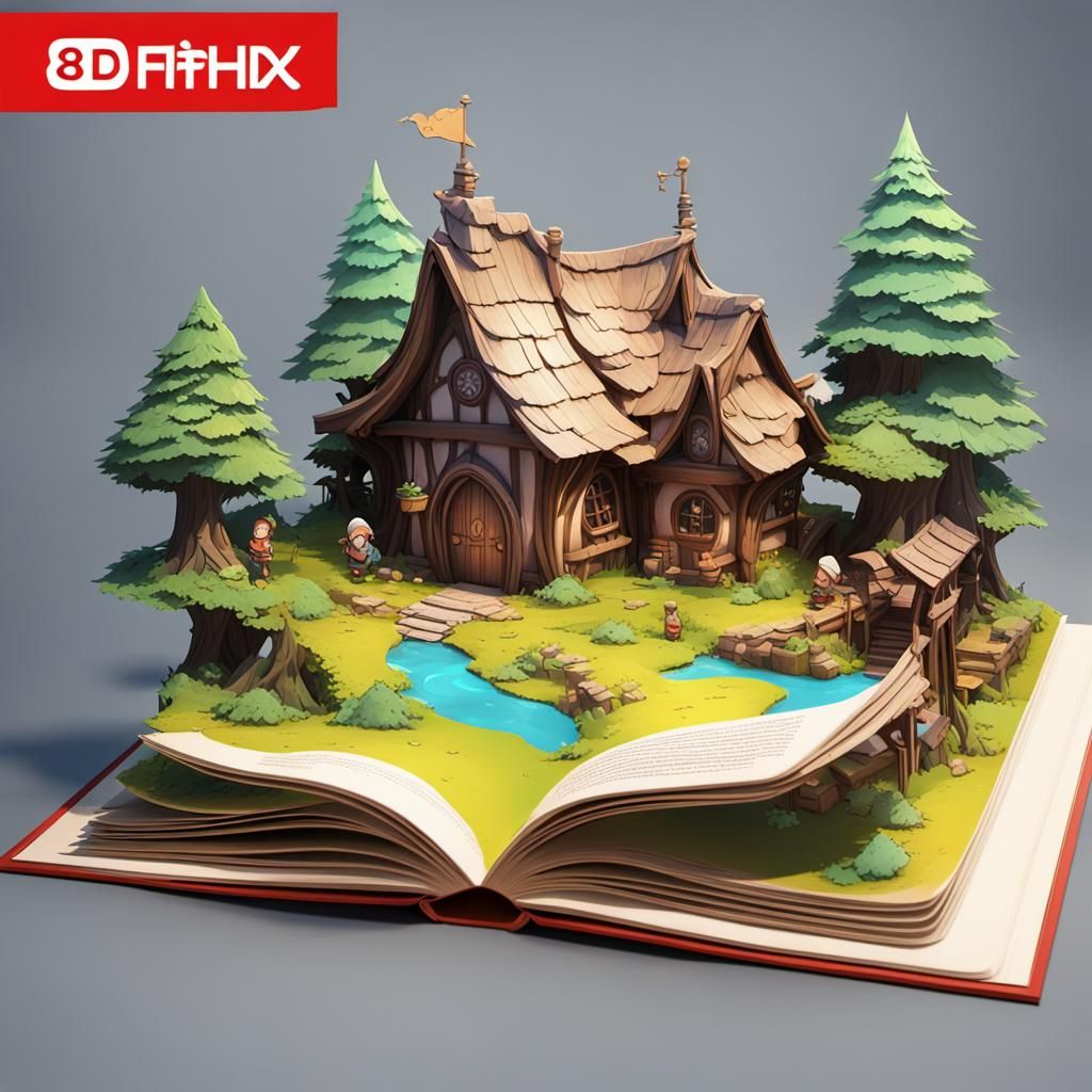 pop up book pages of "seven Dwarfs" By artist "anime", 3d an...
