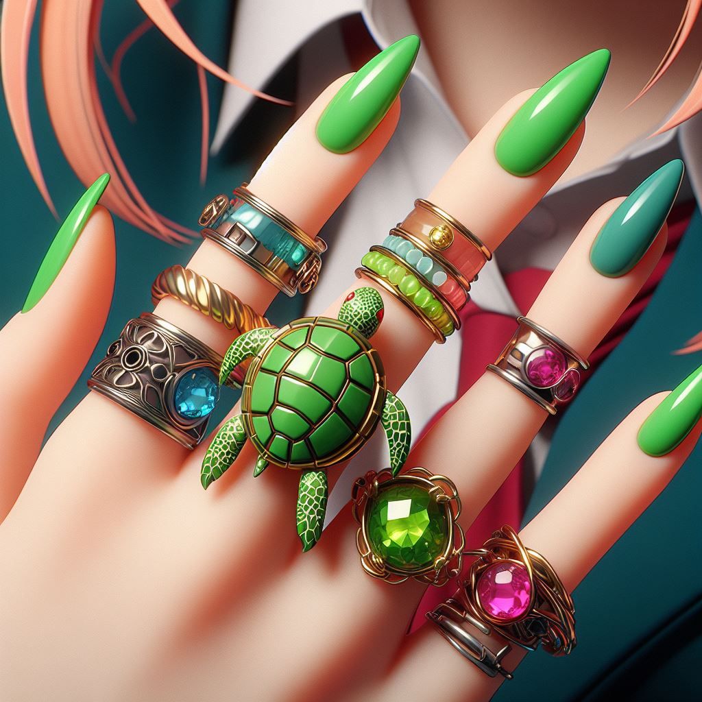 Turtles rings and green nails