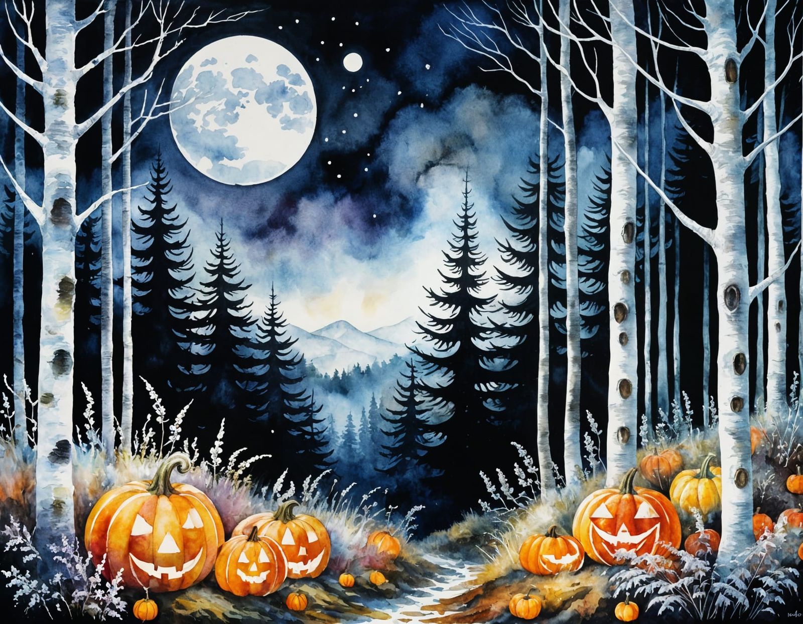 (aquarelle painting, Dürer:1.4), halloween  by @tsahel