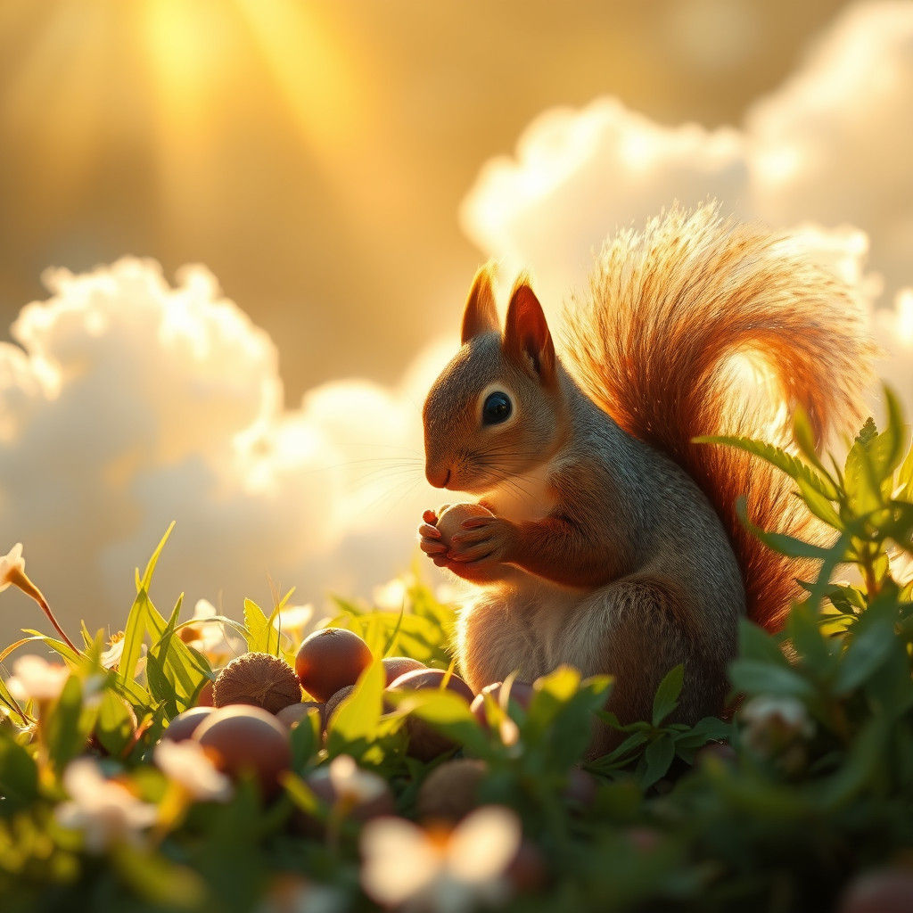 Squirrel collecting nuts  by @niina