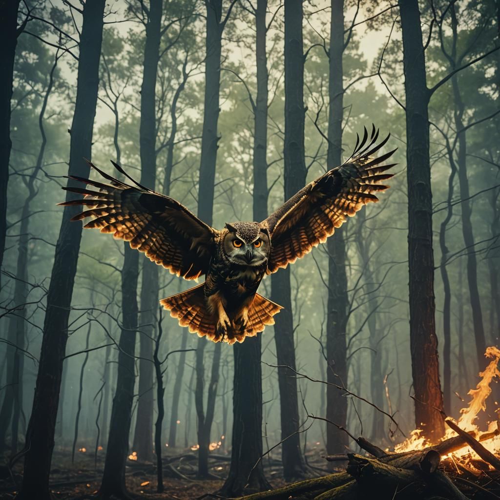 The last owl in the woods flying