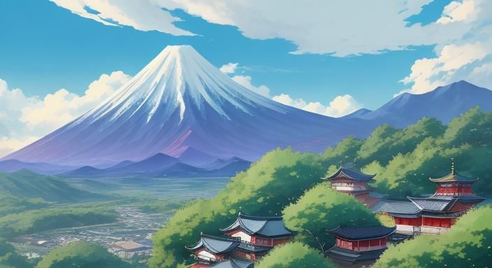 Anime Style: Children Chasing Kites on Hillside