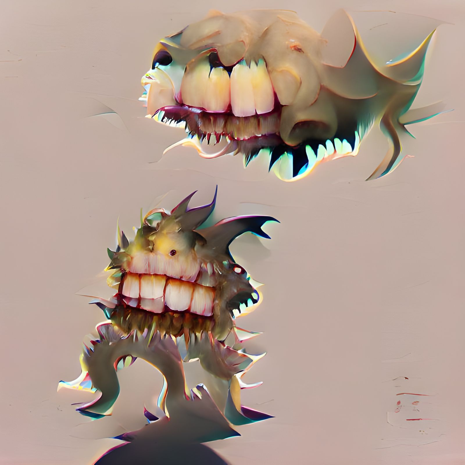 A monster with two faces and many teeth