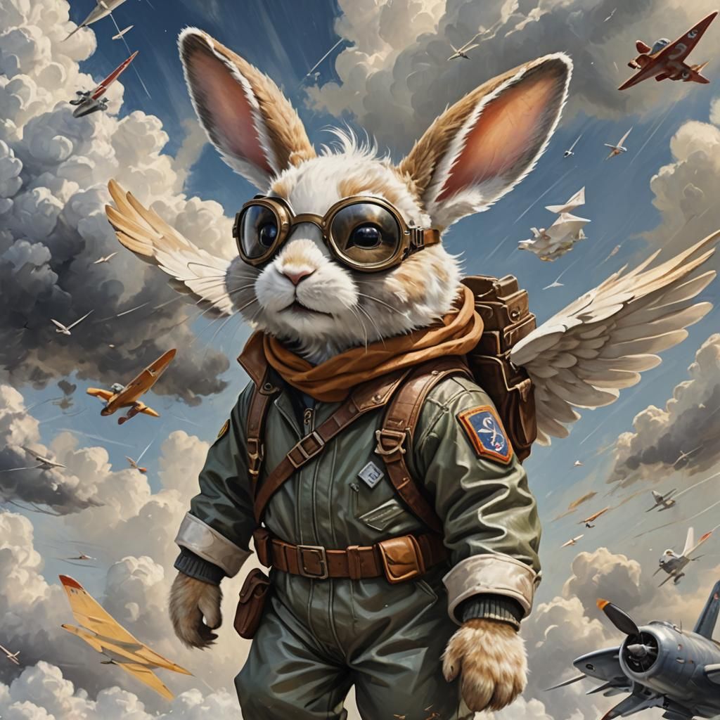 Rabbit Pilot in Paper Airplane: Matte Painting