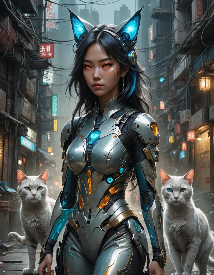 Biopunk cat lady - AI Generated Artwork - NightCafe Creator