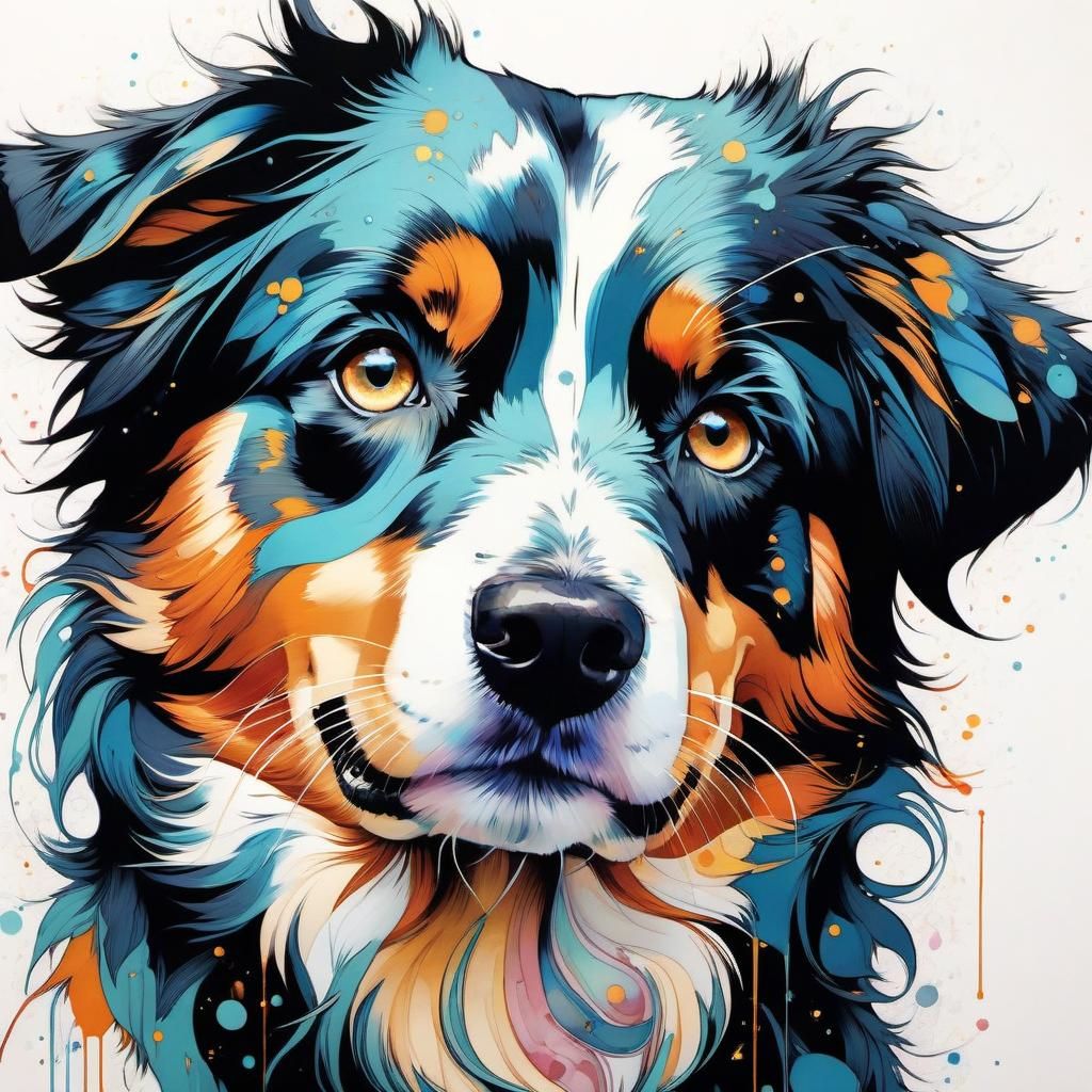 cute adorable Australian Shepherd dog | centered | anime sty...