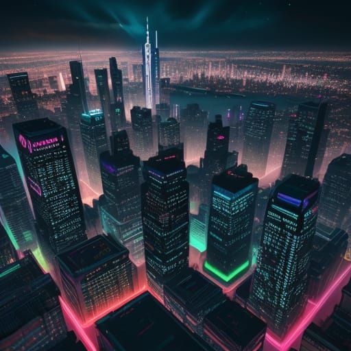 Futuristic Cityscape: Aerial View of Advanced Technology