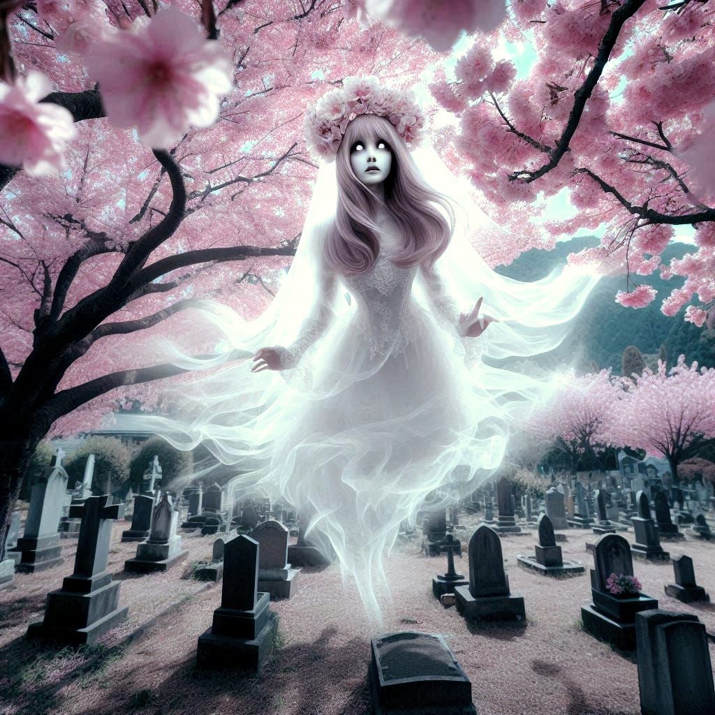 Ghost surrounded by sakura