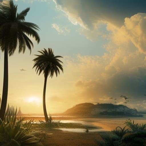 Living in a box, sunset, palms