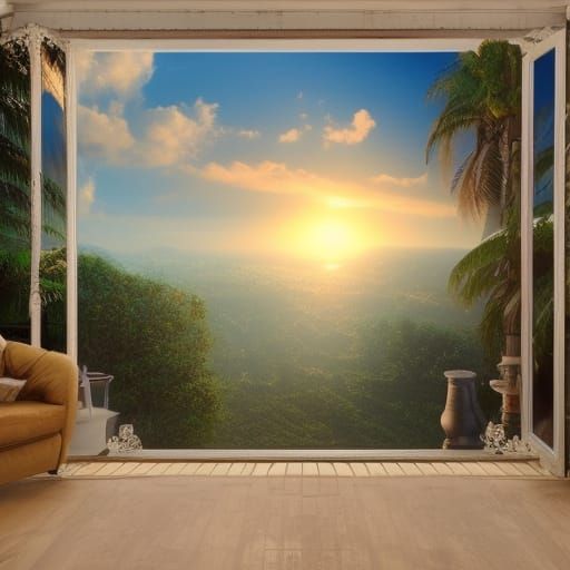 Living in a box, sunset, palms
