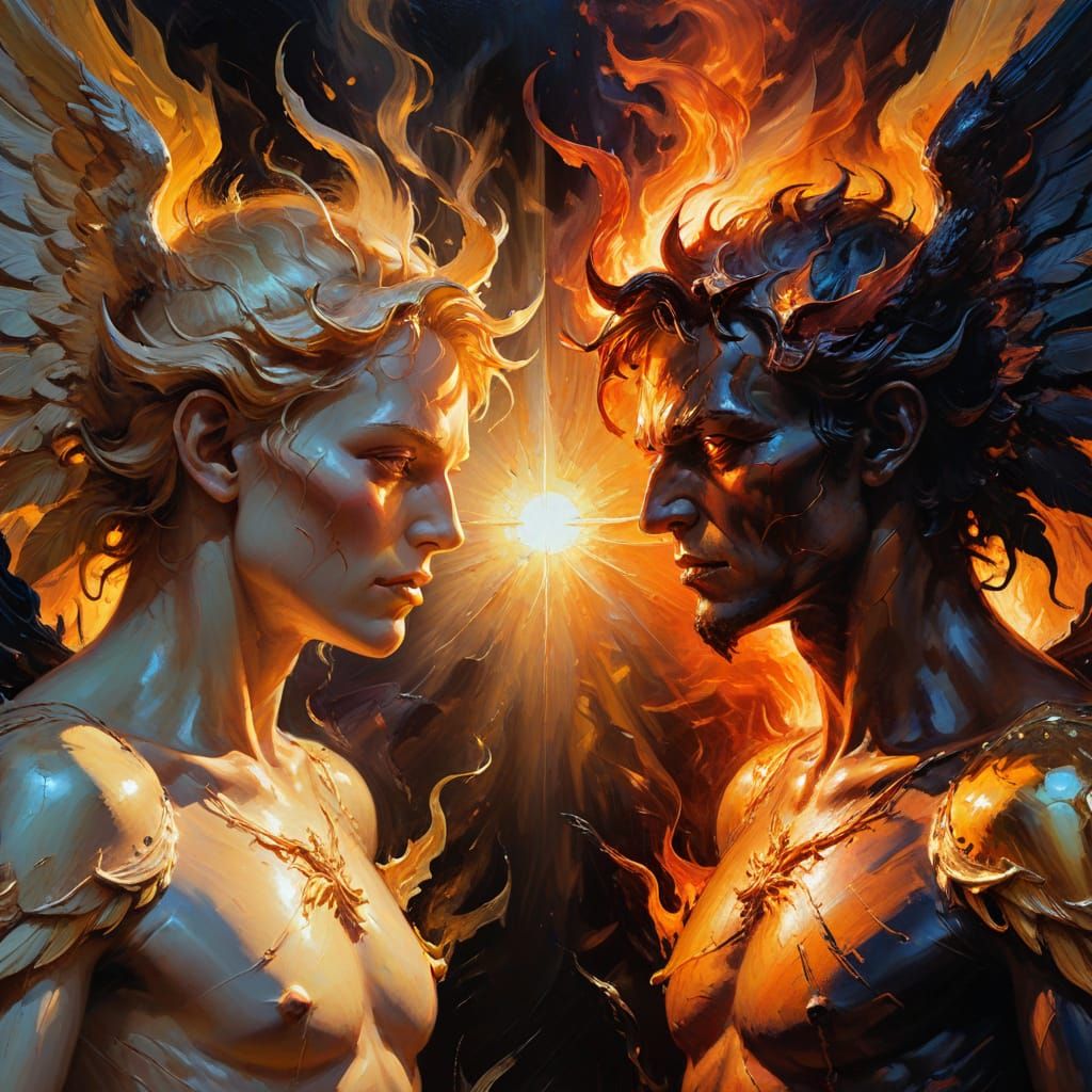 Juxtapose light and dark, good and evil, heaven and hell