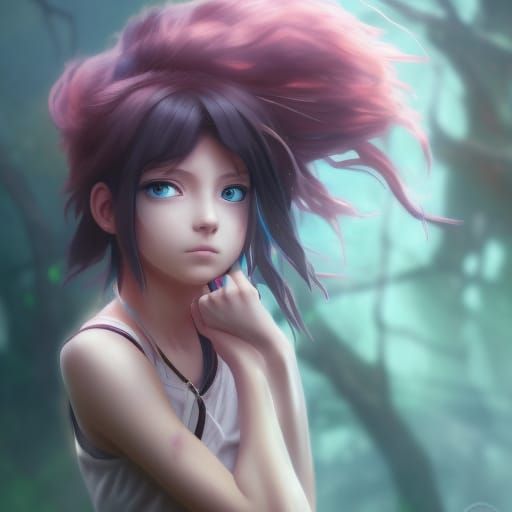 a teenage girl with pink hair