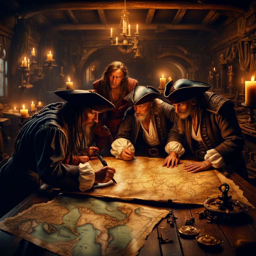 Pirates with treasure map   by @undefined