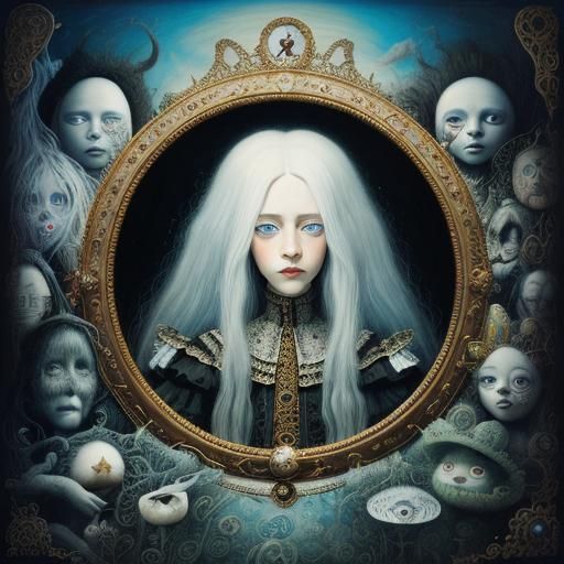 Evil Queen in the style of Mark Ryden and Alexander Jansson