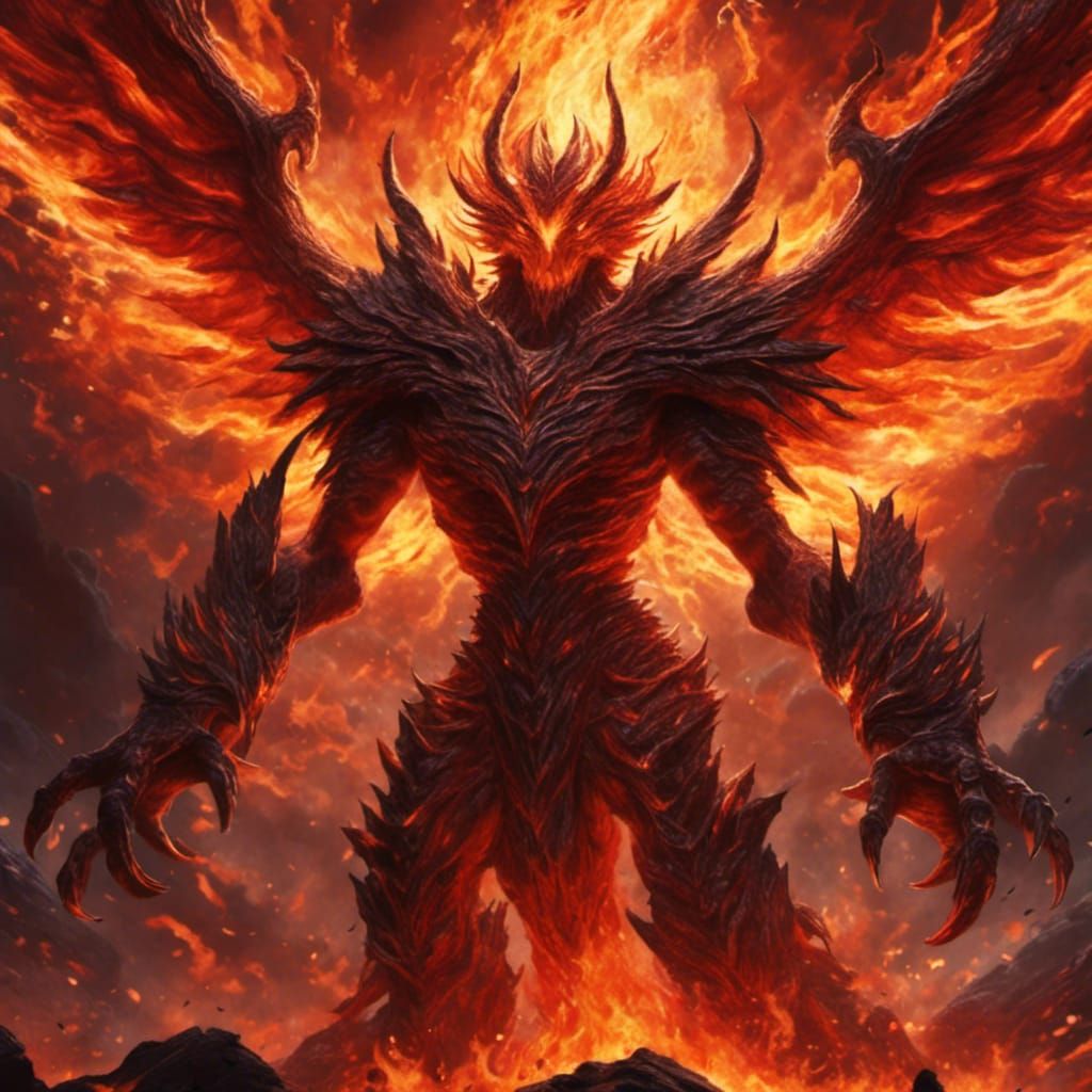 <lora:Cursed:1.0>In a realm where flames danced as sentient beings, TheFireElemental emerged from an ancient volcano.  With eyes aglow, it s...