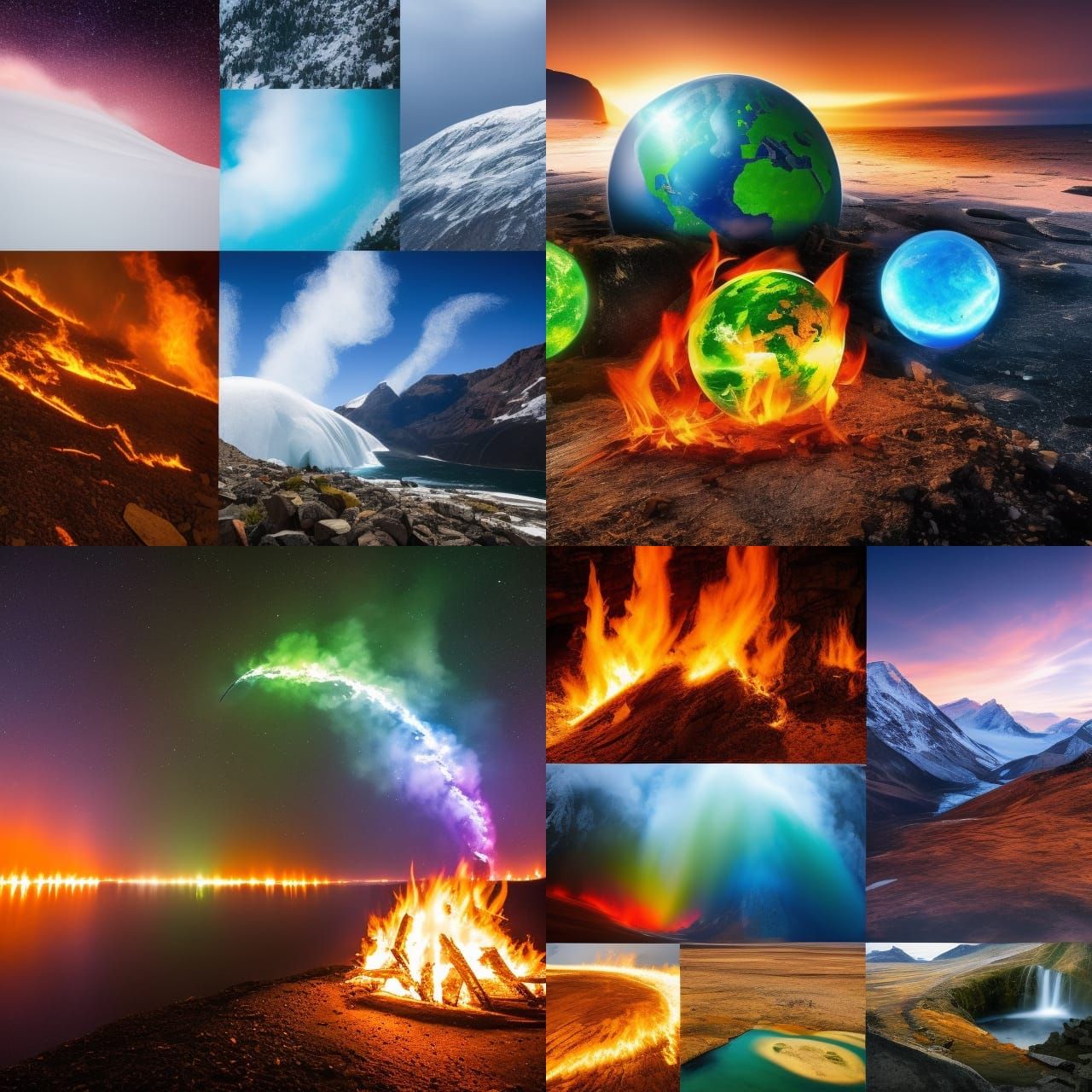 Elements fire, air, earth, and ice