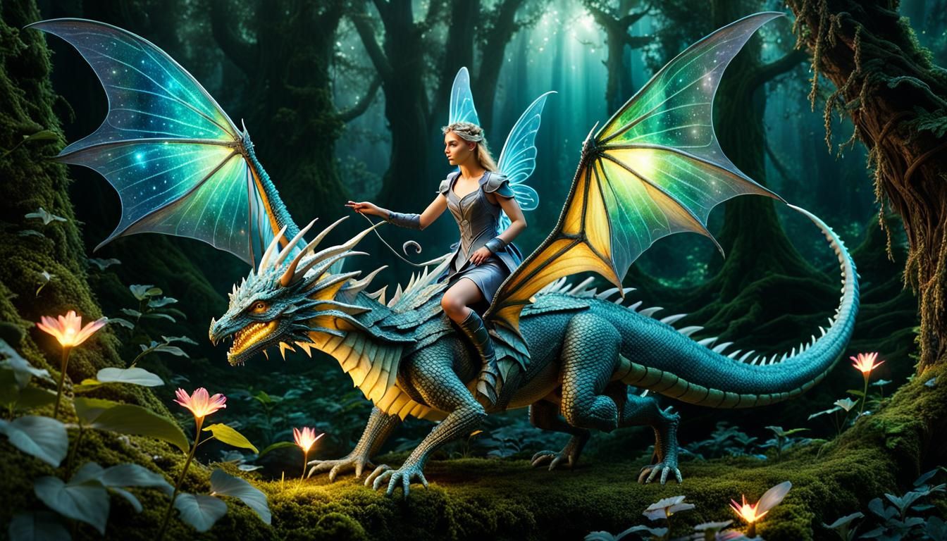 Fairy knight riding a dragon
