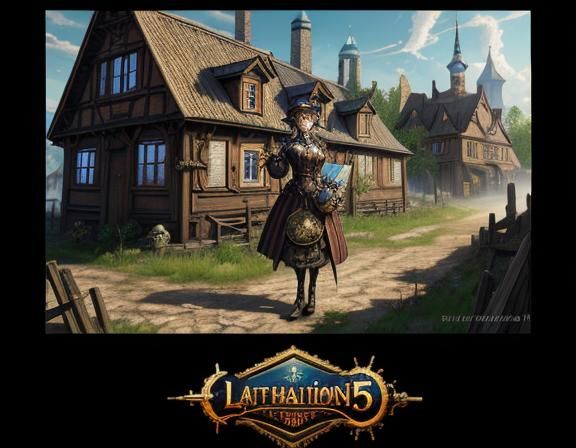 steampunk anime woman, holding a letter, standing in a small...