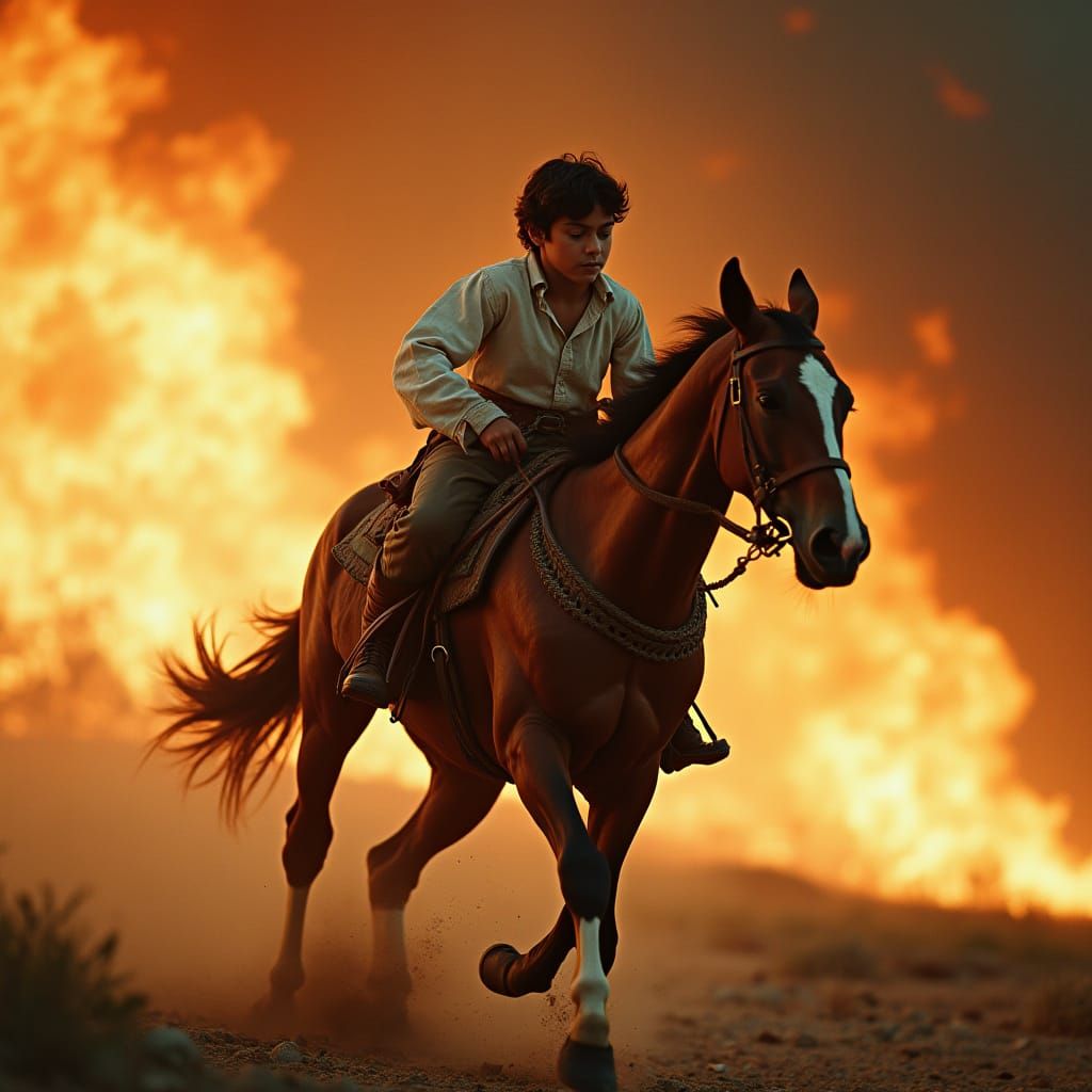 Young Hero Rides to Save Village from Inferno