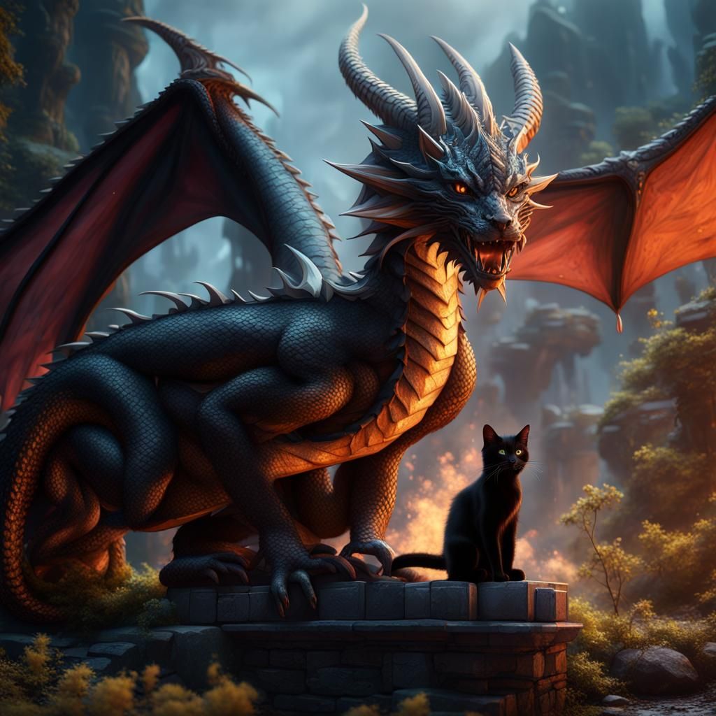 Dragon and cat - AI Generated Artwork - NightCafe Creator