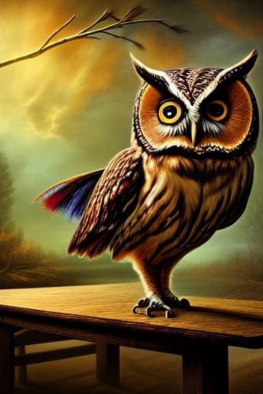 Broken table barn ombré owl broom