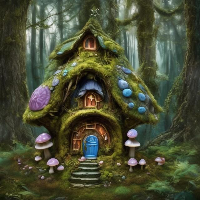 A fairy mushroom house in the forest. <lora:NC Hyperreal DS8:1.0> Hyperrealistic Fantasy concept art