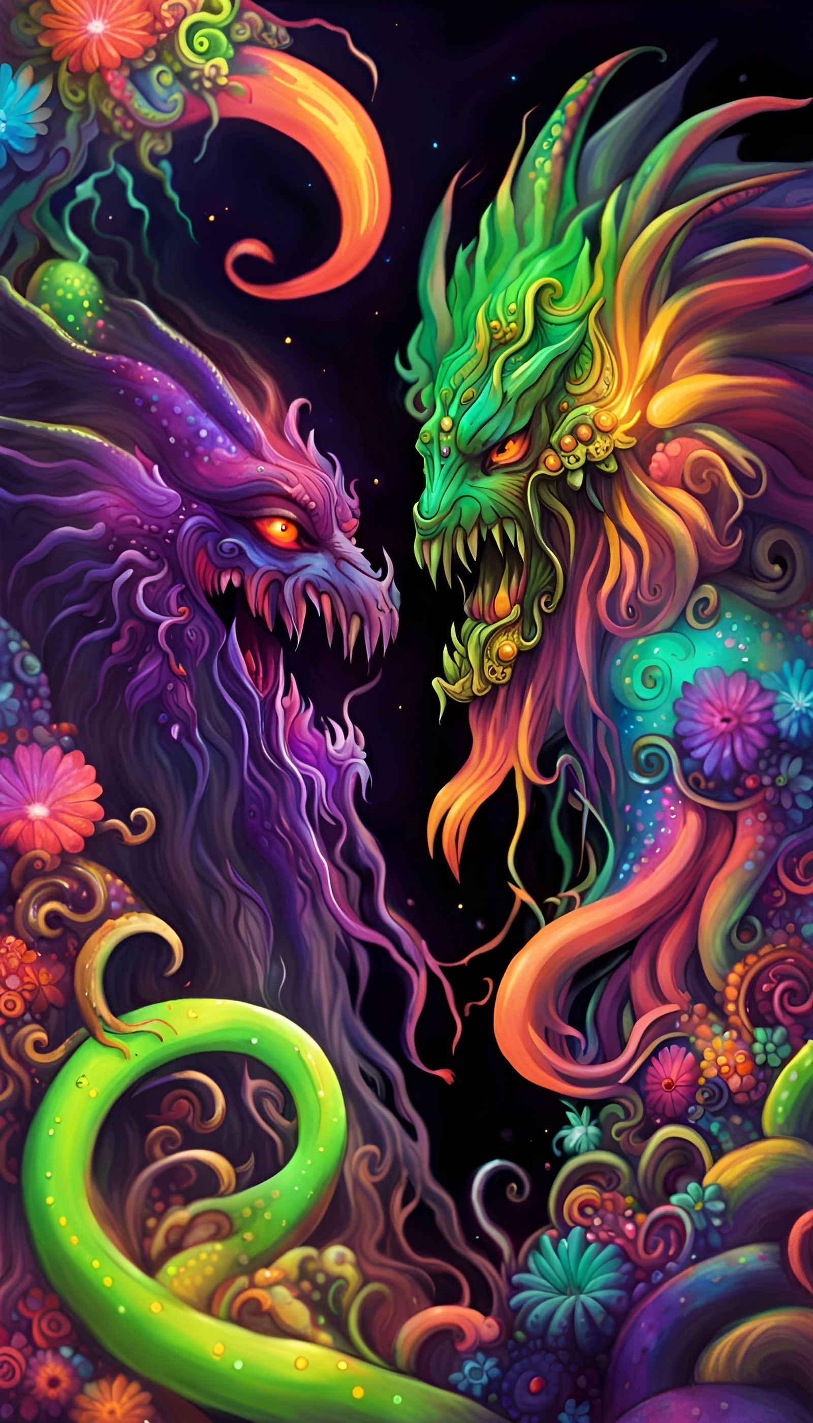 Kthulu at Mardi Gras, Demonic monster, rainbow glitter jabberwocky ...