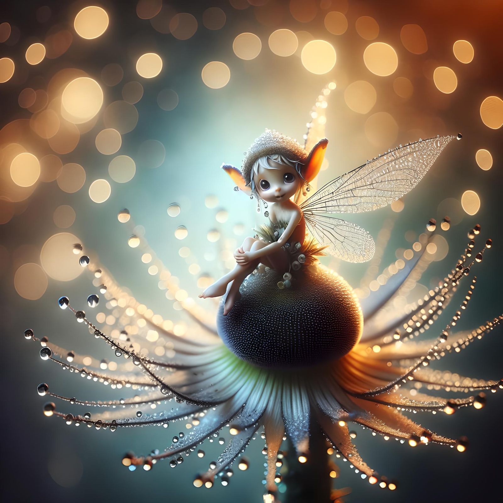 Charming Fairy Portrait on Fantasy Flower with Bokeh