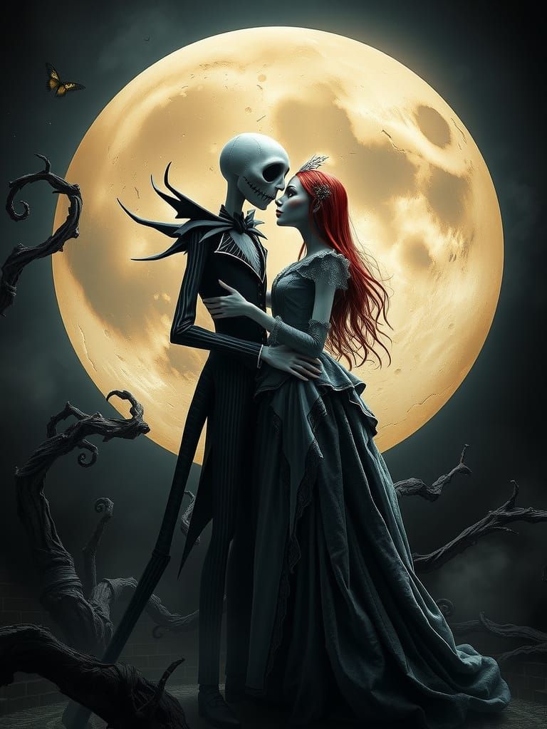 Victorian Gothic Couple Trapped in a Haunting Lunar Scene